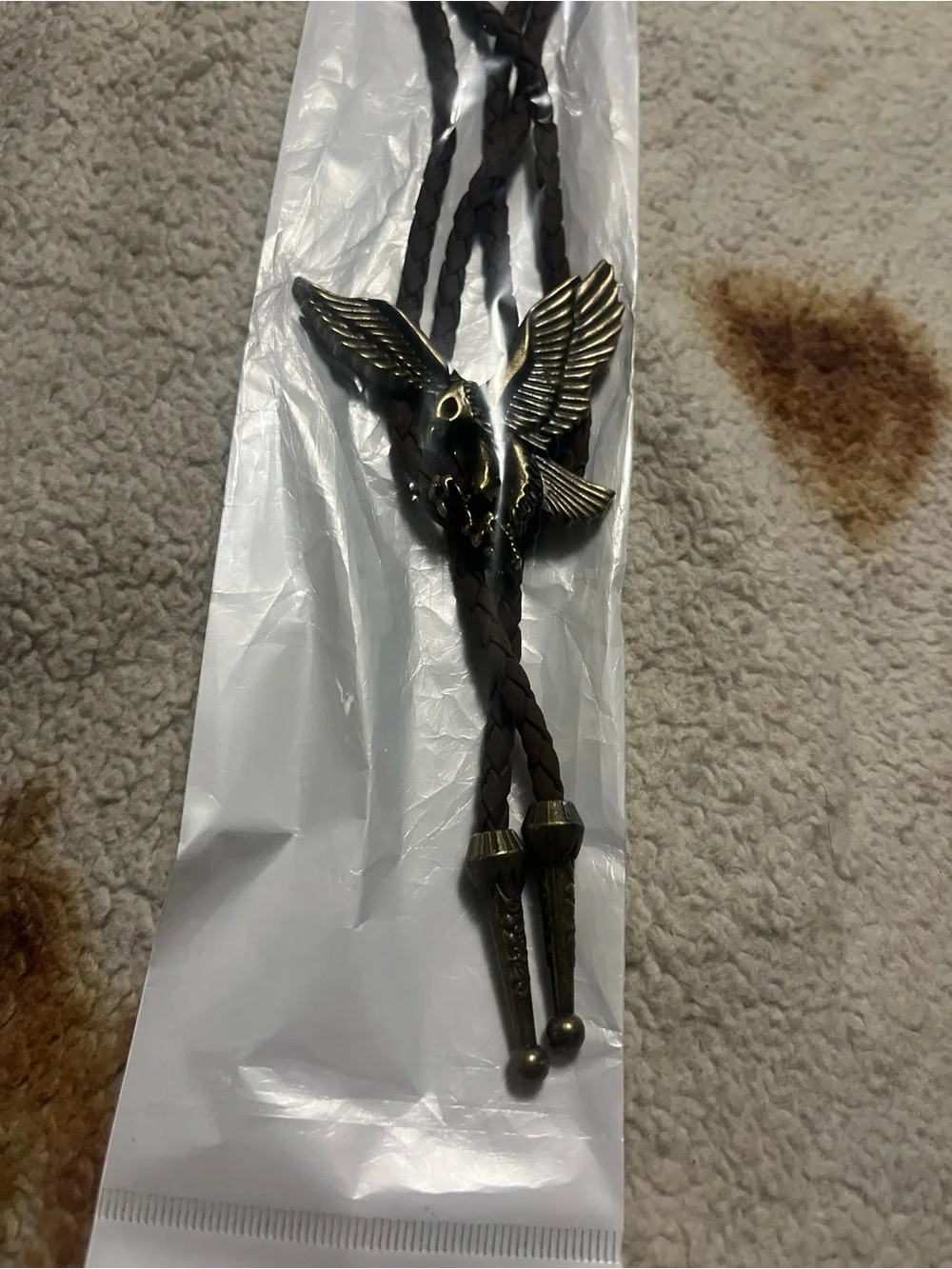 Braided Brown Bolo Tie with Brass Eagle Accent